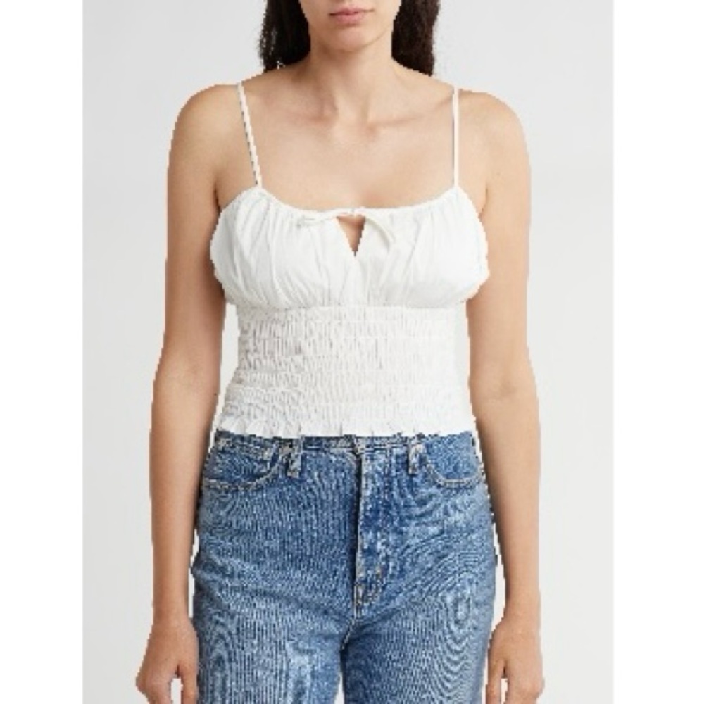NWT Wayfe Smocked Crop Camisole Pullover‎ Medium Ivory White Scoop Neck Cotton